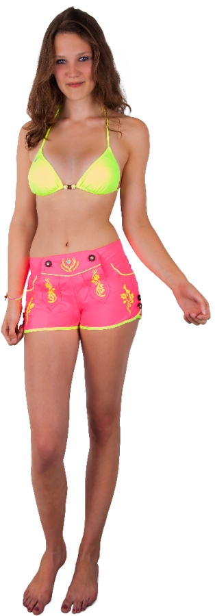 Ladies hotpants, pink/yellow