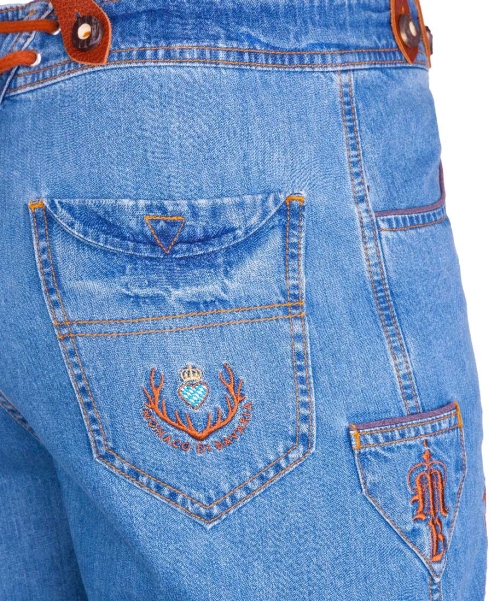 Men Bavarian Denim Shorts with suspenders, L