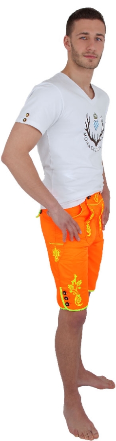 Trachtenbadehose neonorange mit T-Shirt weiss