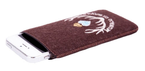 Smartphone Etui Filz braun mit Monaco di Bavaria Emblem