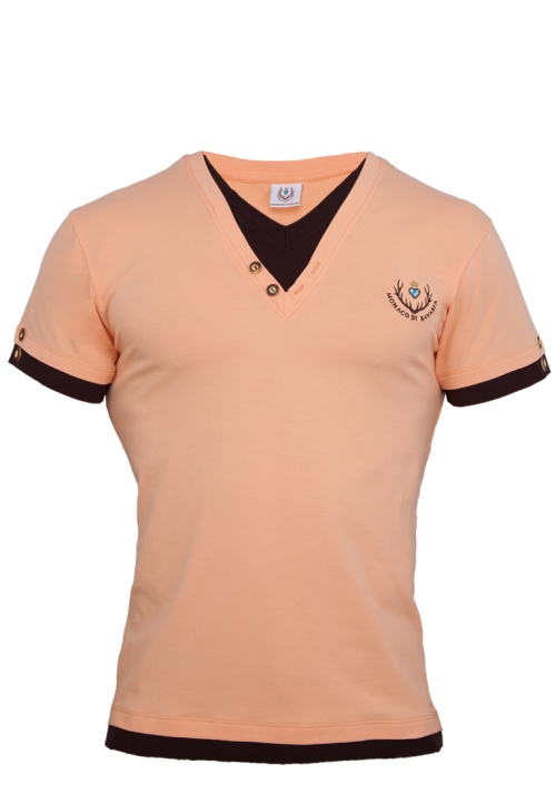 Herren T-Shirt mit Doppelshirt-Optik, apricot, L