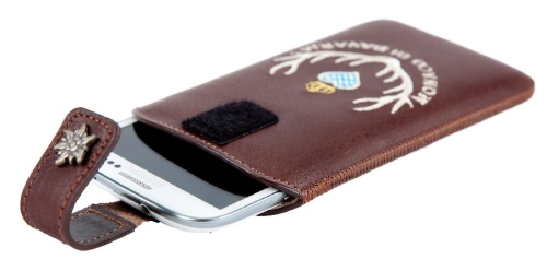 Smartphone Case, genuine leather brown with Monaco di Bavaria Emblem