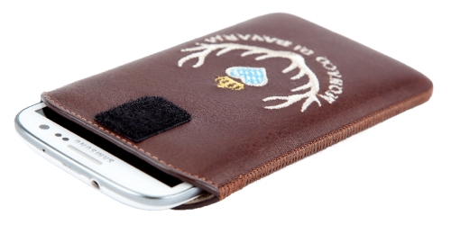 Smartphone Case, genuine leather brown with Monaco di Bavaria Emblem