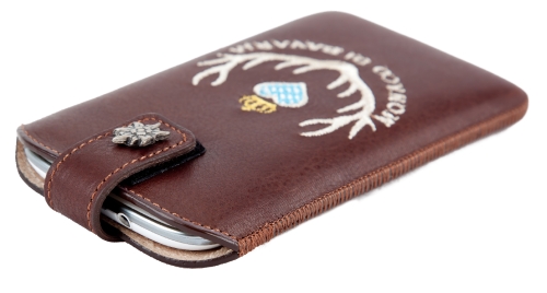 Smartphone Case, genuine leather brown with Monaco di Bavaria Emblem