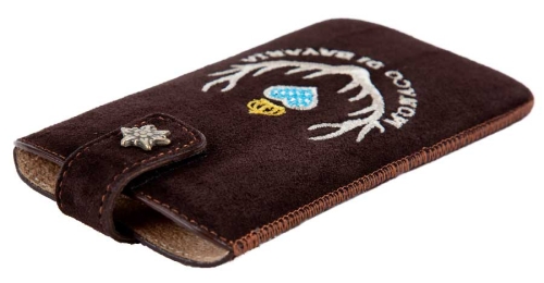 Smartphone Etui Echtes Wildleder dunkelbraun mit Monaco di Bavaria Emblem