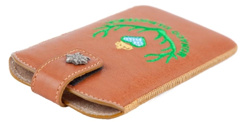 Smartphone Case, genuine leather cinnamon with Monaco di Bavaria Emblem