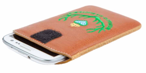 Smartphone Case, genuine leather cinnamon with Monaco di Bavaria Emblem