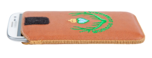 Smartphone Case, genuine leather cinnamon with Monaco di Bavaria Emblem