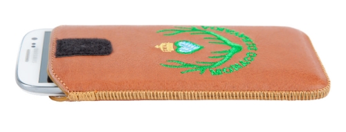 Smartphone Etui Echtleder zimt mit Monaco di Bavaria Emblem Samsung Galaxy S4