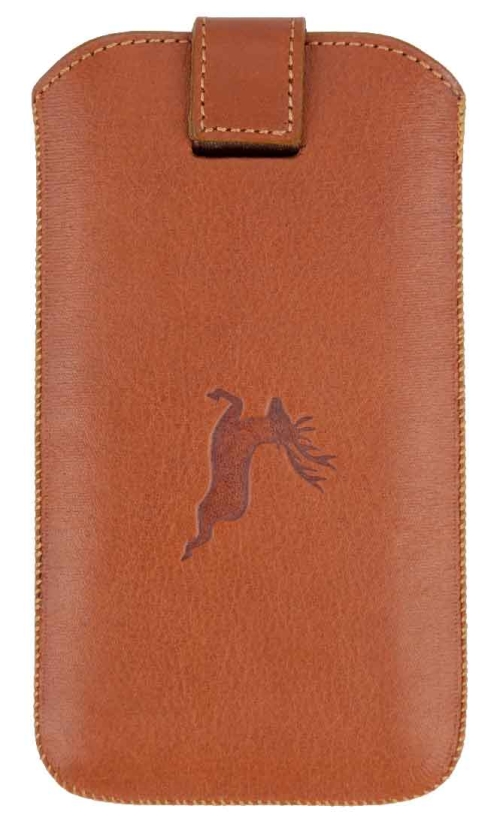 Smartphone Case, genuine leather cinnamon with Monaco di Bavaria Emblem