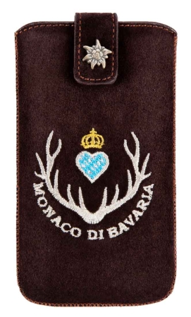 Smartphone Etui Echtes Wildleder dunkelbraun mit Monaco di Bavaria Emblem
