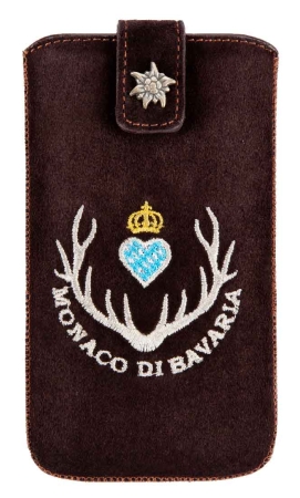 Smartphone Etui Echtes Wildleder dunkelbraun mit Monaco di Bavaria Emblem Samsung Galaxy S4