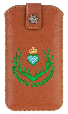 Smartphone Case, genuine leather cinnamon with Monaco di Bavaria Emblem