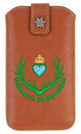 Smartphone Etui Echtleder zimt mit Monaco di Bavaria Emblem Samsung Galaxy S4